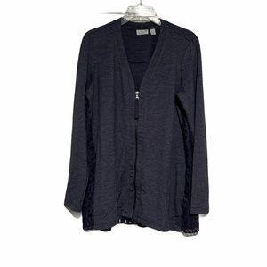 LOGO Lounge Full Zip Lace Inlay Cardigan Sz MD